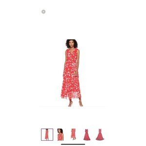 CALVIN KLEIN Belted Floral-print Maxi Dress In Tango Multi Size 14